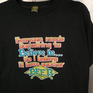 Vintage 80s Believe In Beer Funny Parody Drinking Shirt Medium Biker Bar Booze